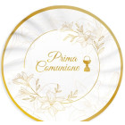 Coordinato feste tavola PRIMA COMUNIONE ELEGANT bianco e oro piatti bicchieri tovaglioli