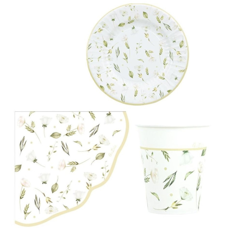 Coordinato festa DANZA DI FIORI piatti piccoli bicchieri tovaglioli
