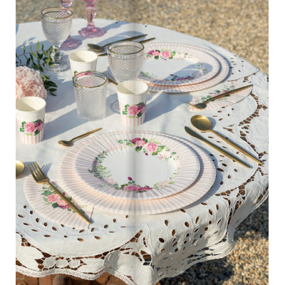 Coordinato festa FLORAL  PINK Peonie rosa piatti piccoli bicchieri tovaglioli