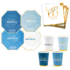 Coordinato tavola 60 Anni gradazioni Blu e Oro Lucido piatti bicchieri tovaglioli