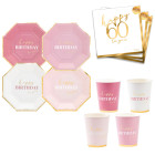 Coordinato tavola 60 Anni gradazioni Rosa e Oro Lucido piatti bicchieri tovaglioli