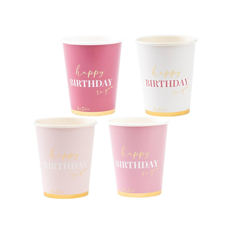 Sottobicchiere Per 70° Compleanno – Forma Tazza, Finitura Lucida, Rosa, In MDF 9x9 Cm, Scritta Happy Birthday - 2