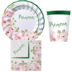 Coordinato feste tavola PROMESSA con fiori piatti bicchieri tovaglioli