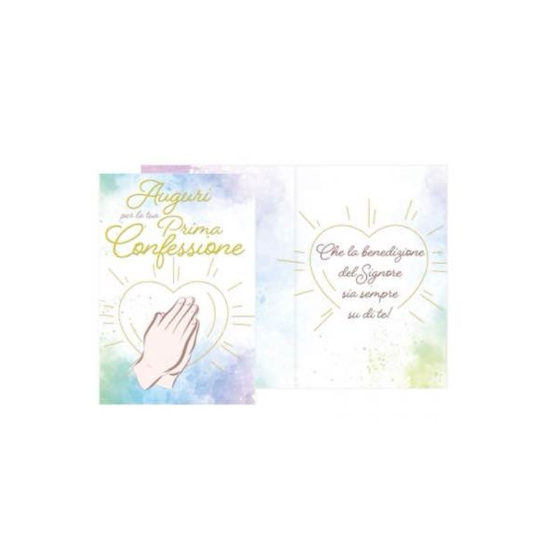 Biglietto di Auguri Prima Confessione - con Mani giunte e cuore