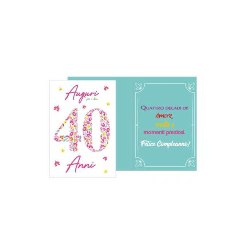 Biglietto d'auguri augurale 40 anni Compleanno con numero a fiori - completo di busta
