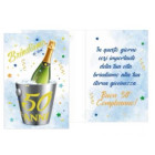 Biglietto d'auguri augurale 50 anni Compleanno con bottiglia spumante - completo di busta