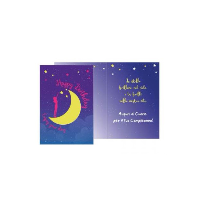 Biglietto d'auguri augurale Buon Compleanno con Luna - completo di busta
