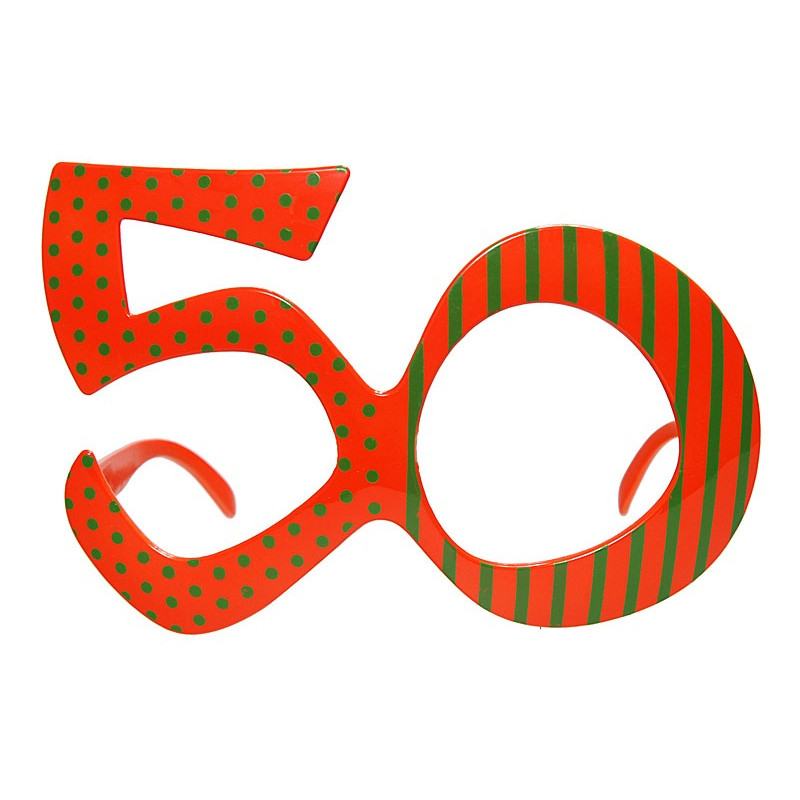 Occhiali a forma di numero 50 colore arancione e verde