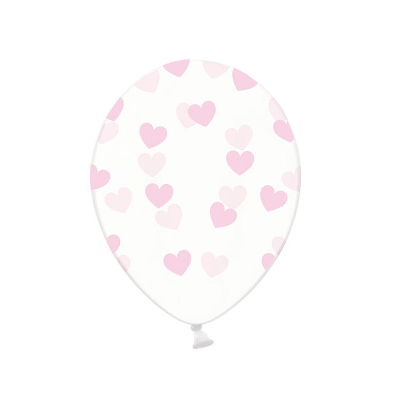 10 PALLONCINI in lattice Crystal Clear TRASPARENTE con POIS a cuore ROSA