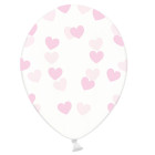 10 PALLONCINI in lattice Crystal Clear TRASPARENTE con POIS a cuore ROSA