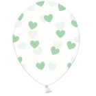 10 PALLONCINI in lattice Crystal Clear TRASPARENTE con POIS a cuore VERDE ACQUA