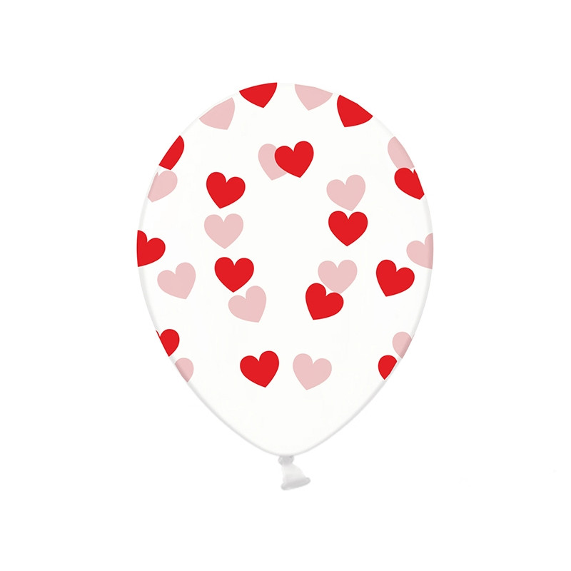 10 PALLONCINI in lattice TRASPARENTE con POIS a cuore ROSSO