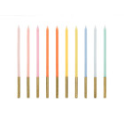 10 Candele Multicolor e oro Mezzo Stelo Matita - candeline in cera per torte H14cm