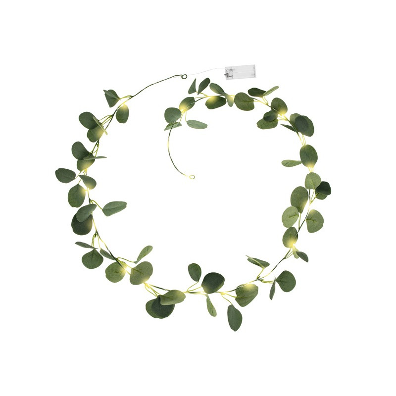 Ghirlanda di eucalipto di colore verde con 20 luci LED dal colore caldo della luce, lunghezza ca. 2 mt  Solo per uso interno