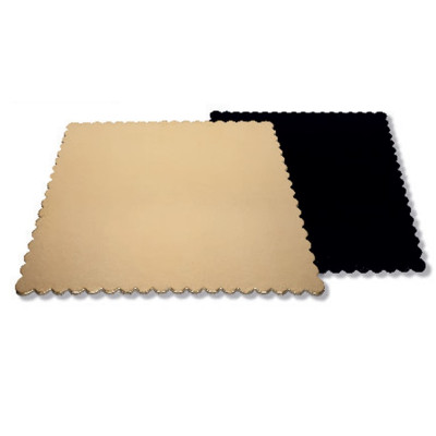 Vassoio QUADRATO ALA oro in cartone, piatto sottotorta rigido 39x39cm