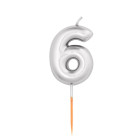 CANDELA numero 6 ARGENTO lucido per torta - candelina in cera numerale per dolci