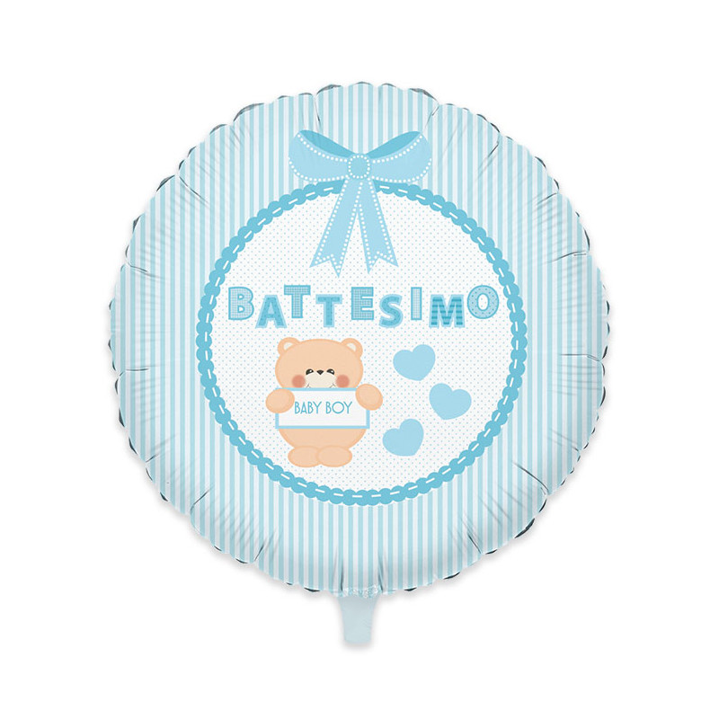 Palloncino foil Mylar BATTESIMO orsetto CELESTE bimbo - gonfiabile aria o elio