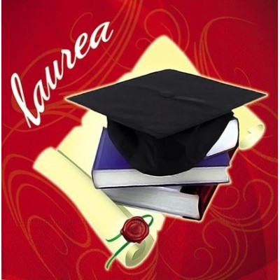 20 Tovaglioli in carta LAUREA Rossi con Tocco e Pergamena - 25x25cm