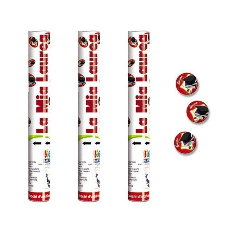 3X Cannone Tubo Sparacoriandoli  LAUREA dischetti stampa Cappello Laurea (Tocco) e pergamena 30 cm