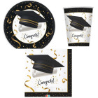 Coordinato feste tavola LAUREA con stampa tocco CONGRATS piatti bicchieri tovaglioli
