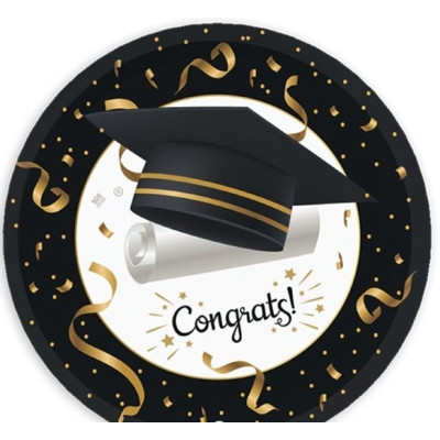 Coordinato feste tavola LAUREA con stampa tocco CONGRATS piatti bicchieri tovaglioli
