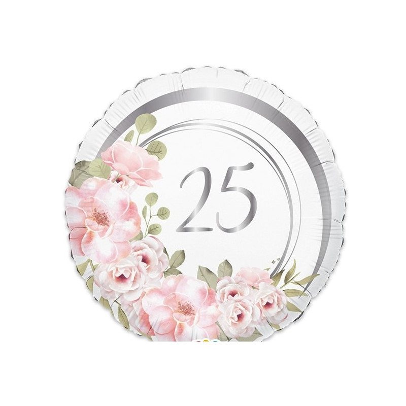 Pallone PALLONCINO FLORAL Mylar 25° Anniversario di Matrimonio -  gonfiabile ad elio 45CM