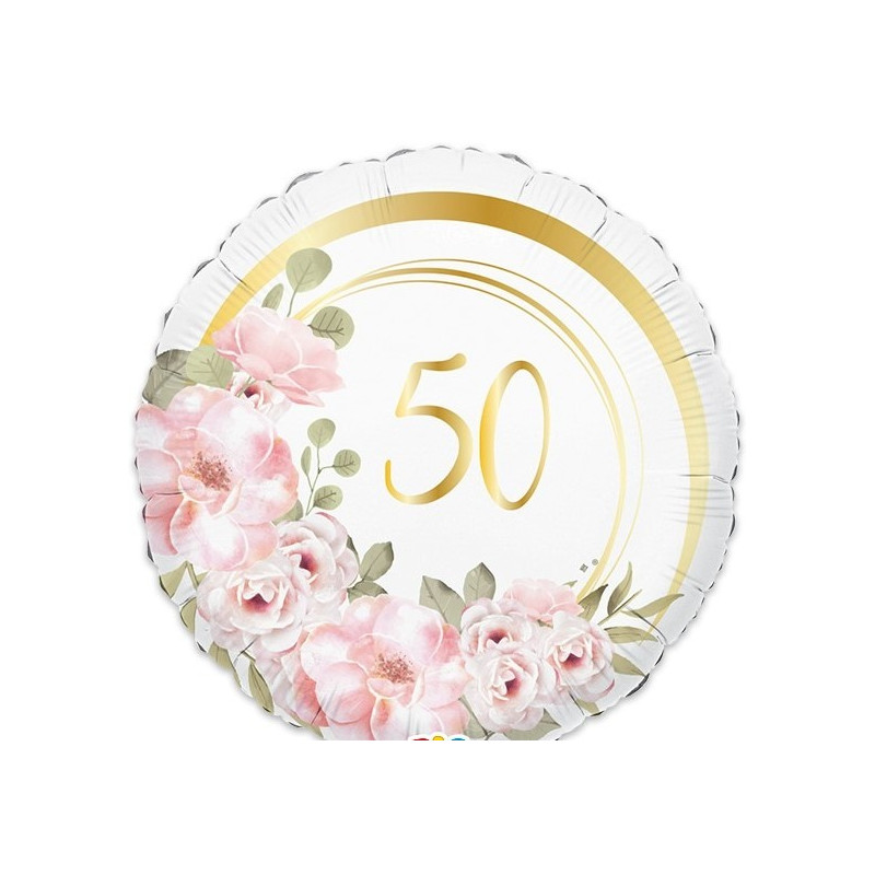 Pallone PALLONCINO FLORAL Mylar 50° Anniversario di Matrimonio -  gonfiabile ad elio 45CM