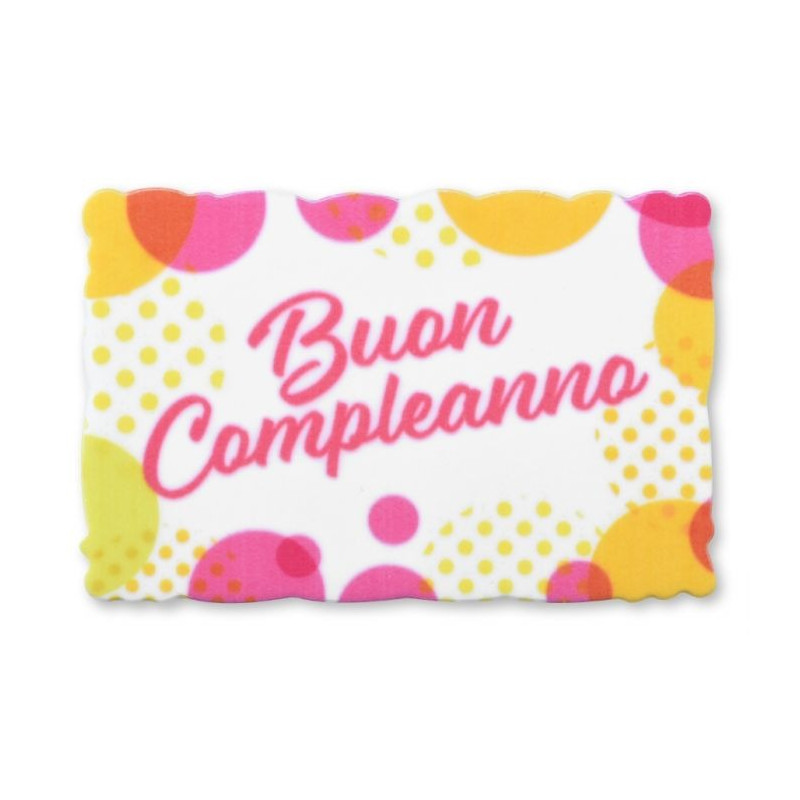 Targhetta BUON COMPLEANNO in zucchero Decorazione per torta e dolci -1 pezzo 8,3X5,5 CM