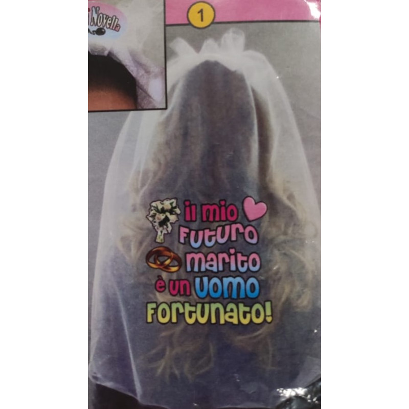 Frontino Cerchietto SPOSA NOVELLA e velo  IL MIO FUTURO MARITO E' UN UOMO FORTUNATO! per la Sposa e il suo addio al nubilato