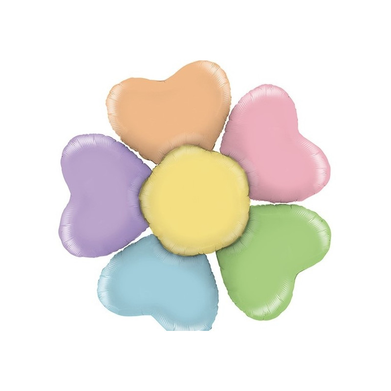 Pallone Palloncino Mylar a FIORE forma di cuore multicolor -108x102 cm circa