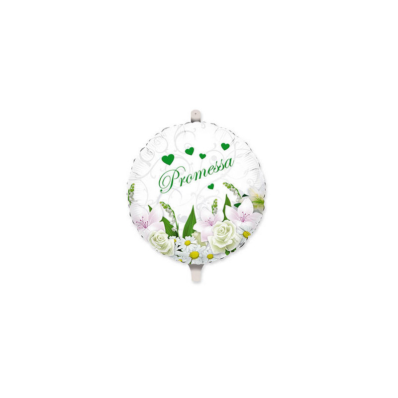Pallone PROMESSA di MATRIMONIO Bianchi e Verde con Fiori - 45cm gonfiabile elio