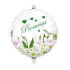 Pallone PROMESSA di MATRIMONIO Bianchi e Verde con Fiori - 45cm gonfiabile elio