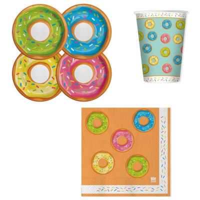kit 36pz - Coordinato tavola festa CIAMBELLE -DONUT - piatti, bicchieri tovaglioli