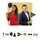 8 BASTONCINI SELFIE Buon Compleanno,palloncini, pacco regalo, occhiali, PRONTI ALL'USO!