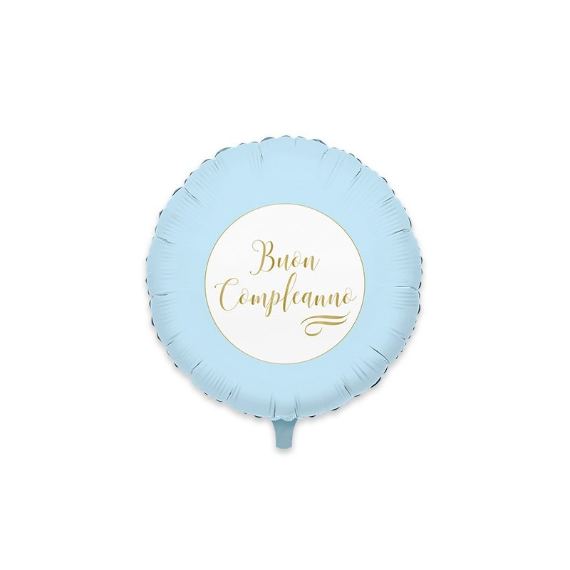Pallone PALLONCINO in foil MYLAR Buon Compleanno Celeste oro - gonfiabile ad elio o ad aria