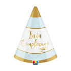 6 cappelli CAPPELLINI Buon Compleanno Chic Celeste - coni in carta per feste BAMBINI e adulti