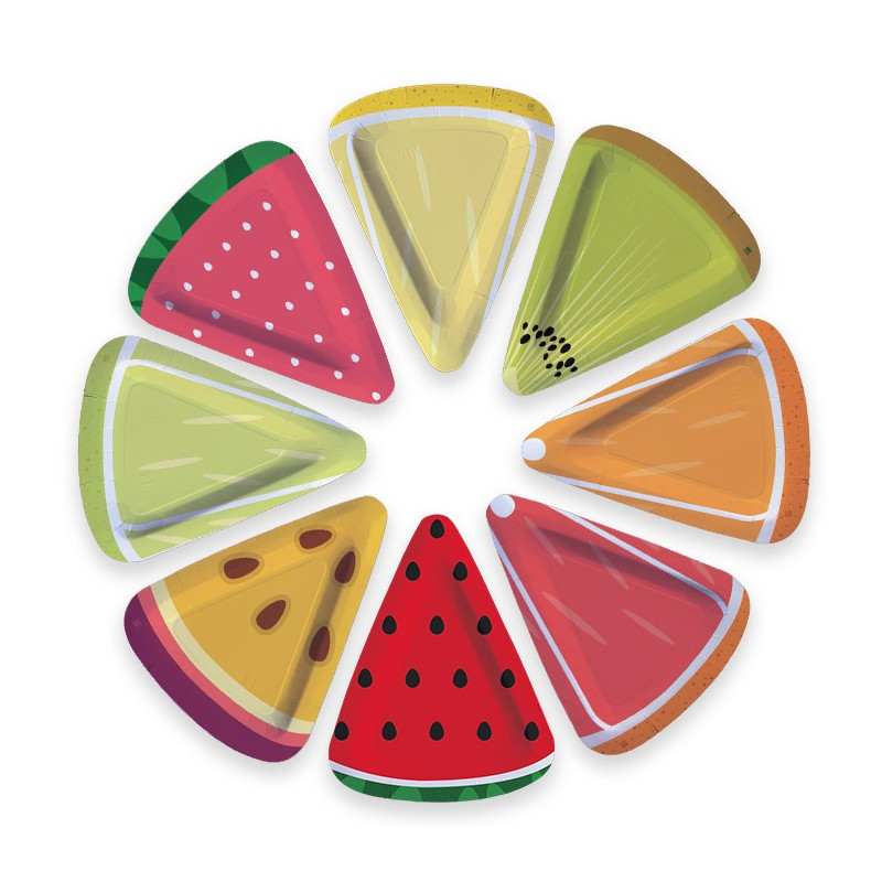 8 Piatti in carta MIX Macedonia in carta - addobbo decoro tavola 19x25 cm