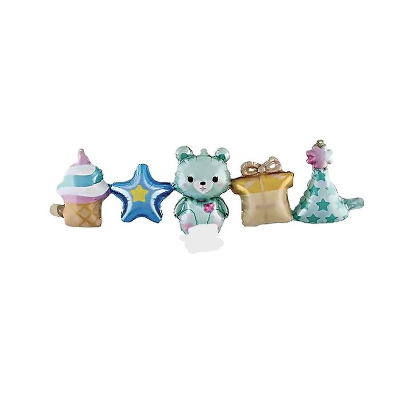 Pallone PALLONCINO in foil MYLAR ghirlanda ORSETTO verde acqua 101X32cm