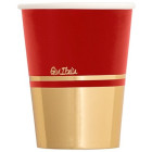 Coordinato festa Liberty ROSSO bordo oro lucido piatti bicchieri tovaglioli -addobbo Natale compleanno