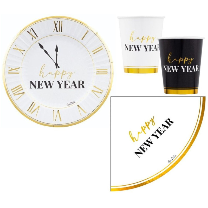 32 pz coordinato CAPODANNO Happy New Year piatti bicchieri tovaglioli addobbo tavola