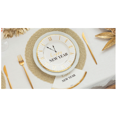 32 pz coordinato CAPODANNO Happy New Year piatti bicchieri tovaglioli addobbo tavola