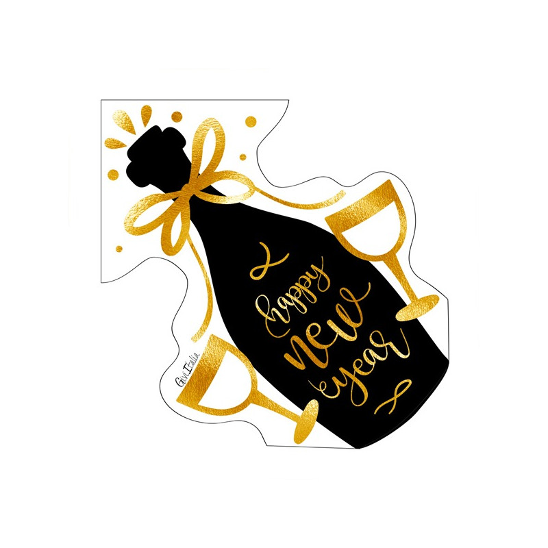 16 Tovaglioli in carta sagomato forma di Bottiglia Champagne happy New Years, capodanno