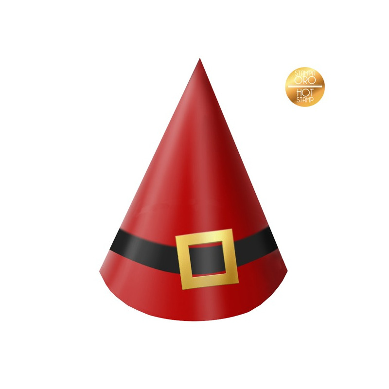 6 CAPPELLINI NATALE cono  Santa Claus  rosso con stampa fibia oro lucido