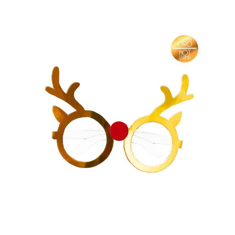 6 Occhiali occhialini in Carta RENNA oro lucido - ideali feste natalizie capodanno