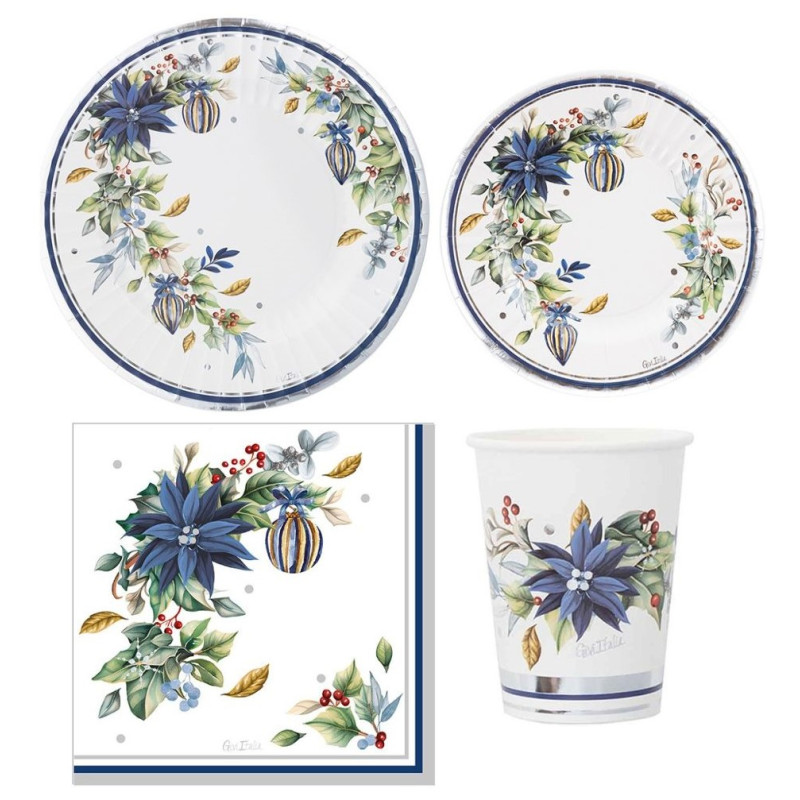 40 pz coordinato NATALE BRIGHT CHRISTMAS piatti bicchieri tovaglioli addobbo tavola