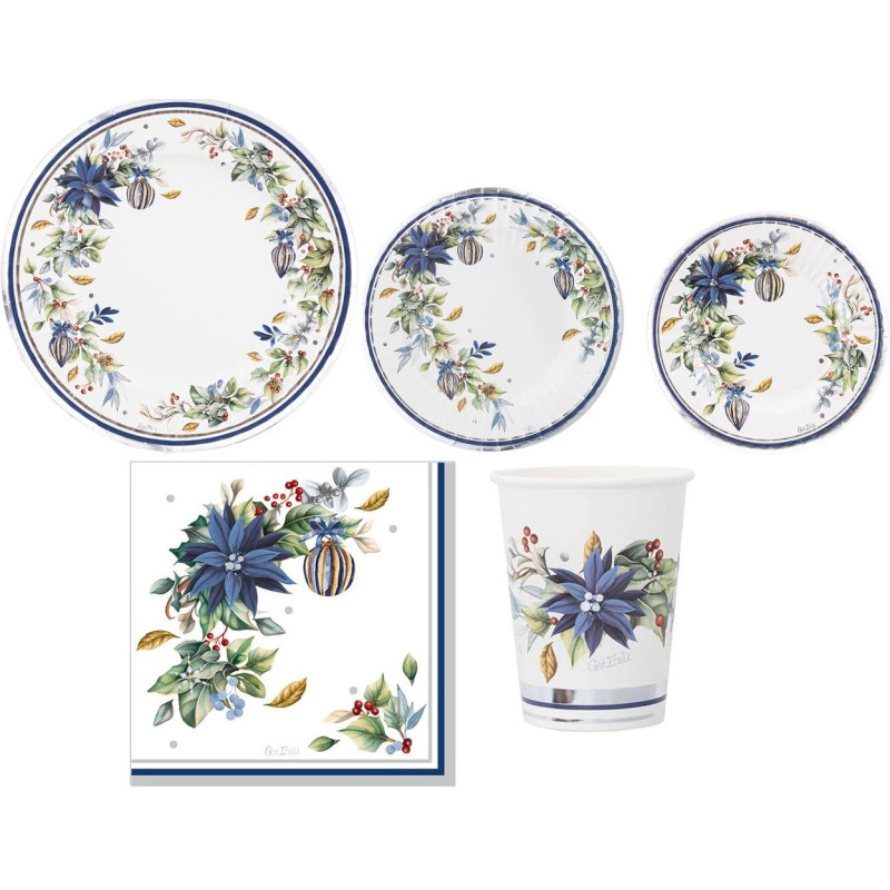 52 pz coordinato NATALE BRIGHT CHRISTMAS piatti bicchieri tovaglioli addobbo tavola