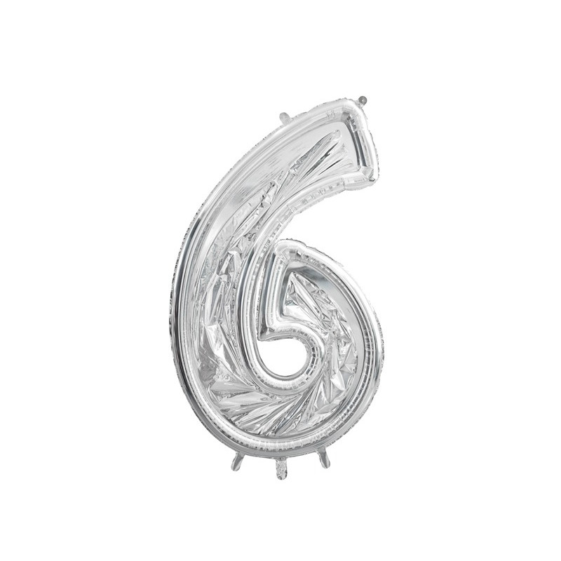 Cornice Argento NUMERO 6, per alloggiamento palloncini in lattice ad aria. Prodotto fai da te.Cornice color argento.