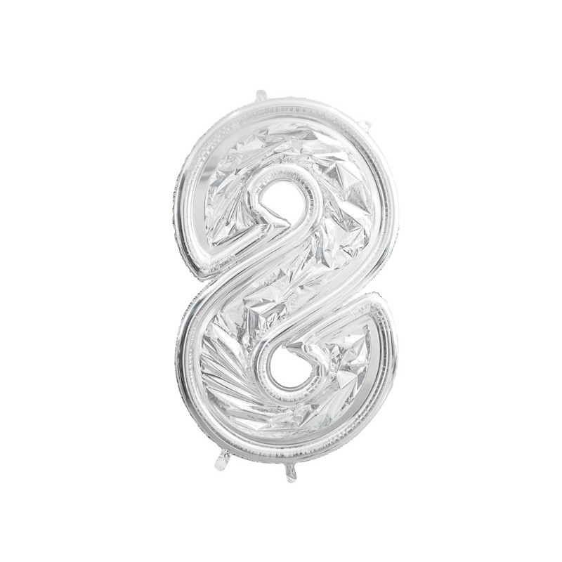 Cornice Argento NUMERO 8, per alloggiamento palloncini in lattice ad aria. Prodotto fai da te.Cornice color argento.