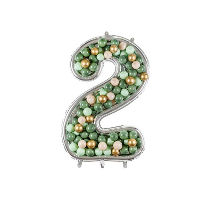 Cornice Argento NUMERO 2, per alloggiamento palloncini in lattice ad aria. Prodotto fai da te.Cornice color argento.