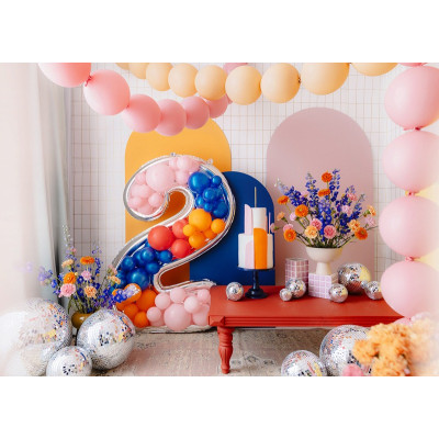 Cornice Argento NUMERO 2, per alloggiamento palloncini in lattice ad aria. Prodotto fai da te.Cornice color argento.